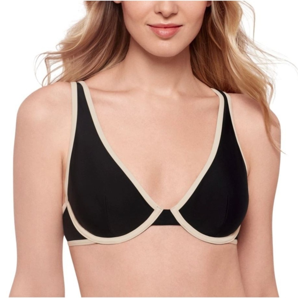 Salt‎ & Cove Juniors Plunge Underwire Bikini Top in Black/Cream Trim XSmall